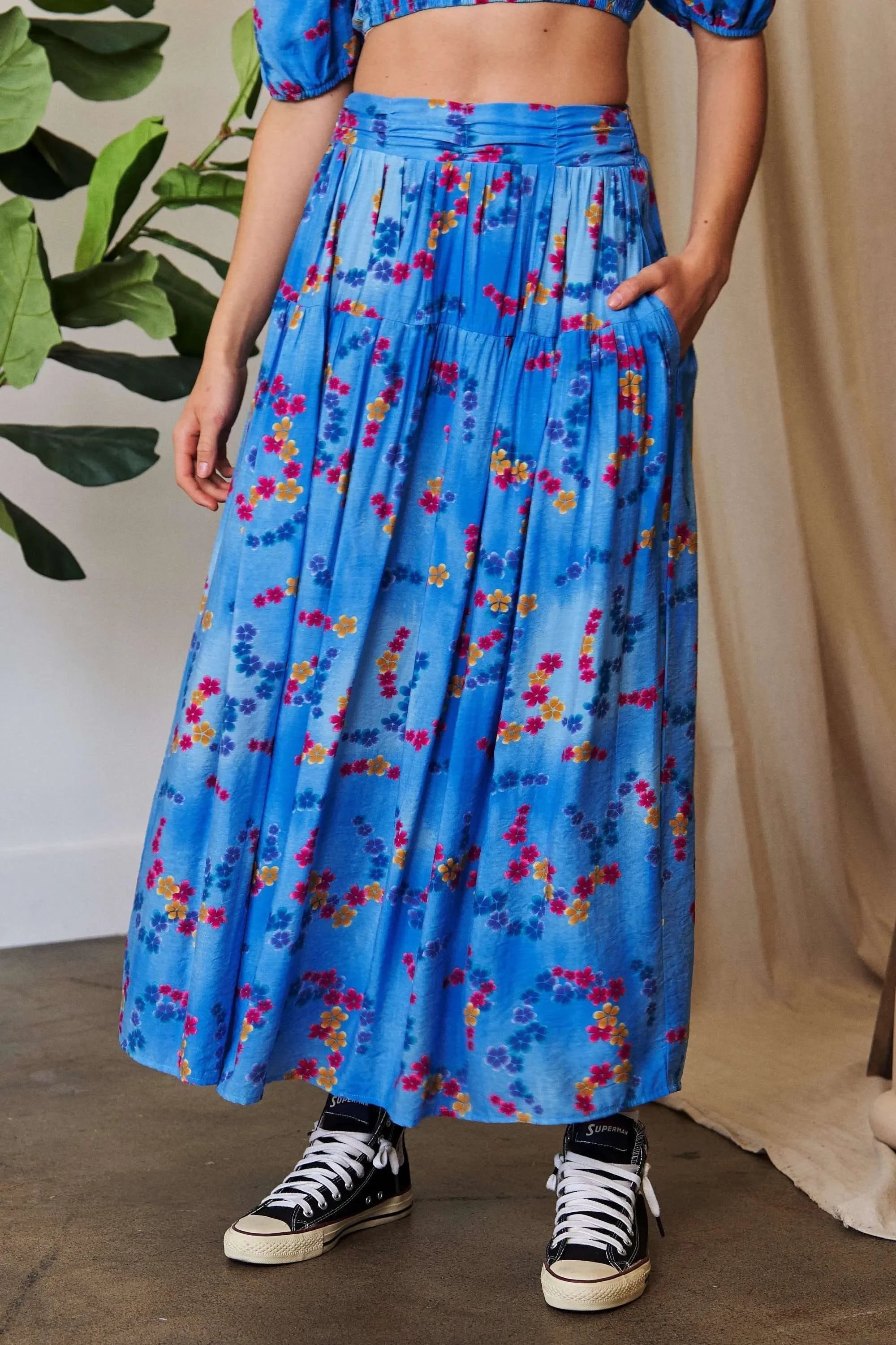 Printed Ruffled Smocking Waistband Maxi Skirt - Southern Shores Clothing