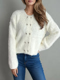 Heart Button Round Neck Cardigan With Stretch Knit - Southern Shores Clothing