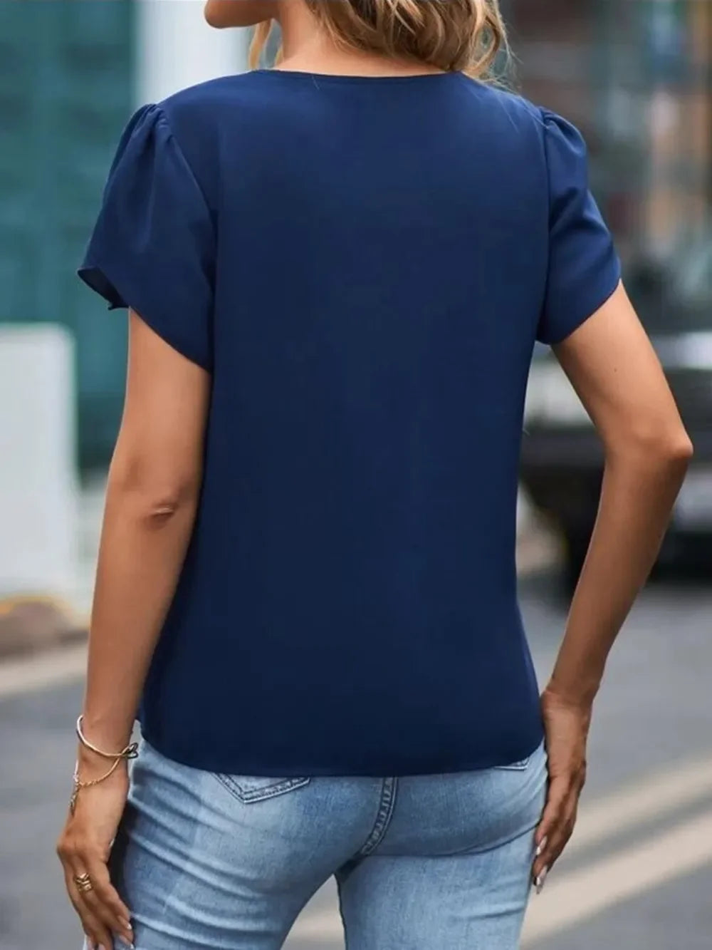 Southern Shores Clothing V-Neck Petal Sleeve 100% Polyester Blouse For Versatile Wear - Southern Shores Clothing