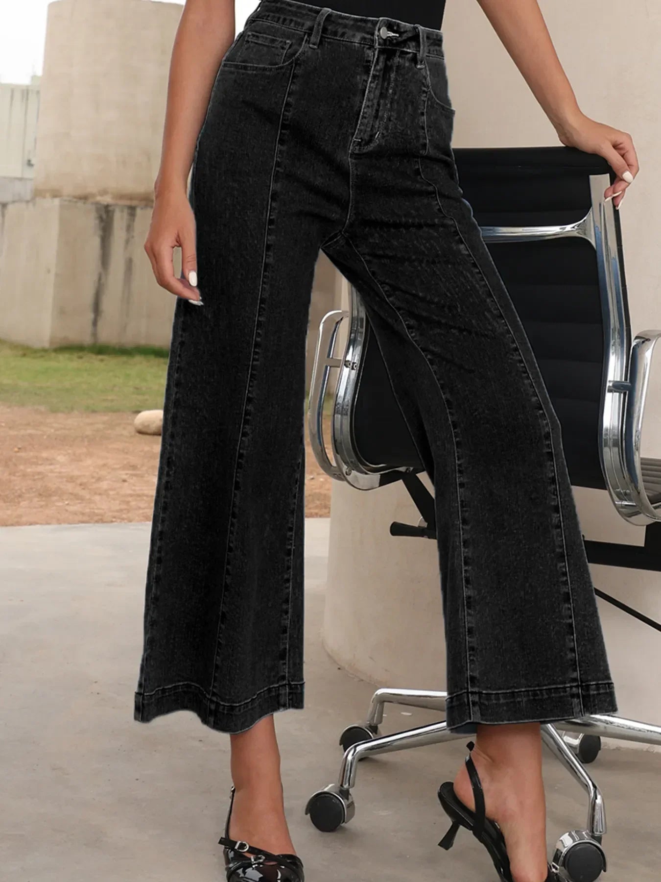 Coastal Seam Detail Flared Bottom Ankle Length Denim Jeans - Southern Shores Clothing