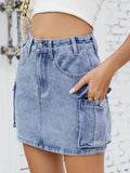 Cargo Denim Skirt With Pockets And Stretch - Southern Shores Clothing