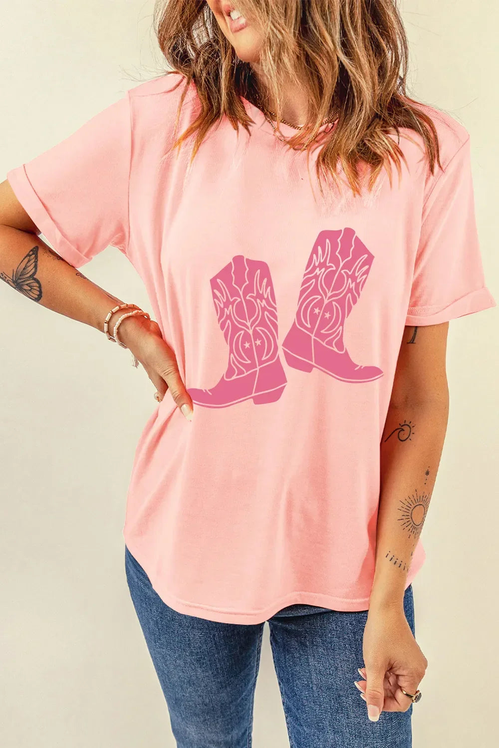 Boots Graphic Round Neck Short Sleeve T Shirt - Southern Shores Clothing