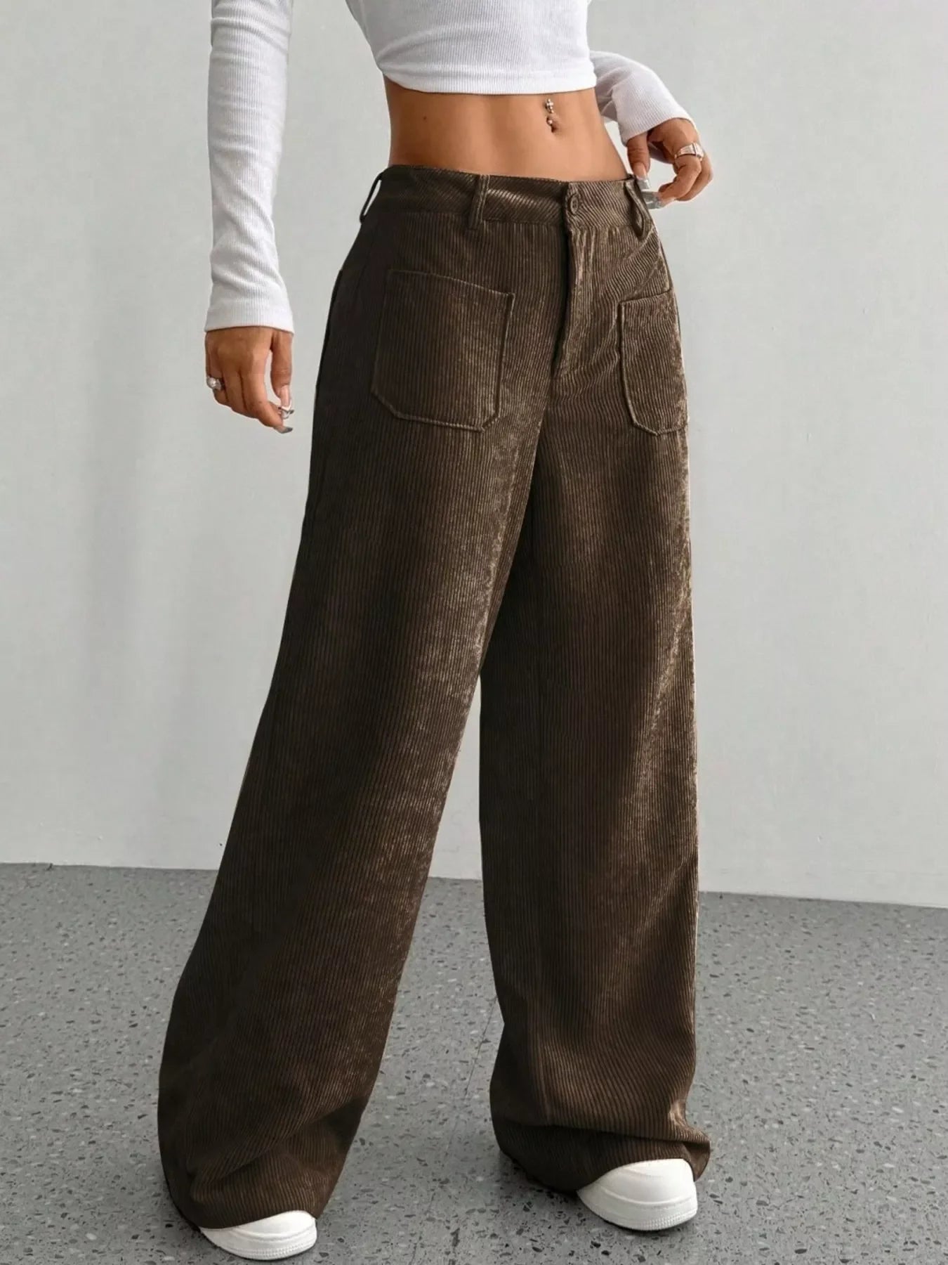 Wide Leg Corduroy Pants With Pockets And Relaxed Fit - Southern Shores Clothing