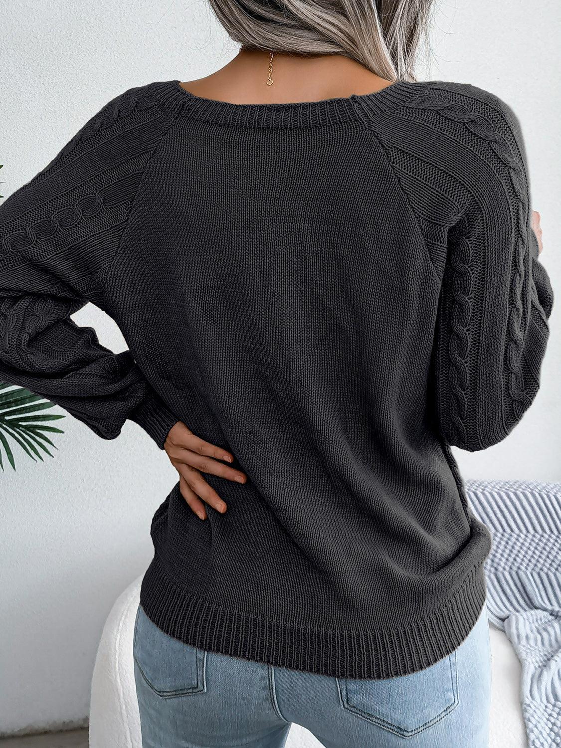 Cozy Decorative Button Cable-Knit Sweater - Southern Shores Clothing