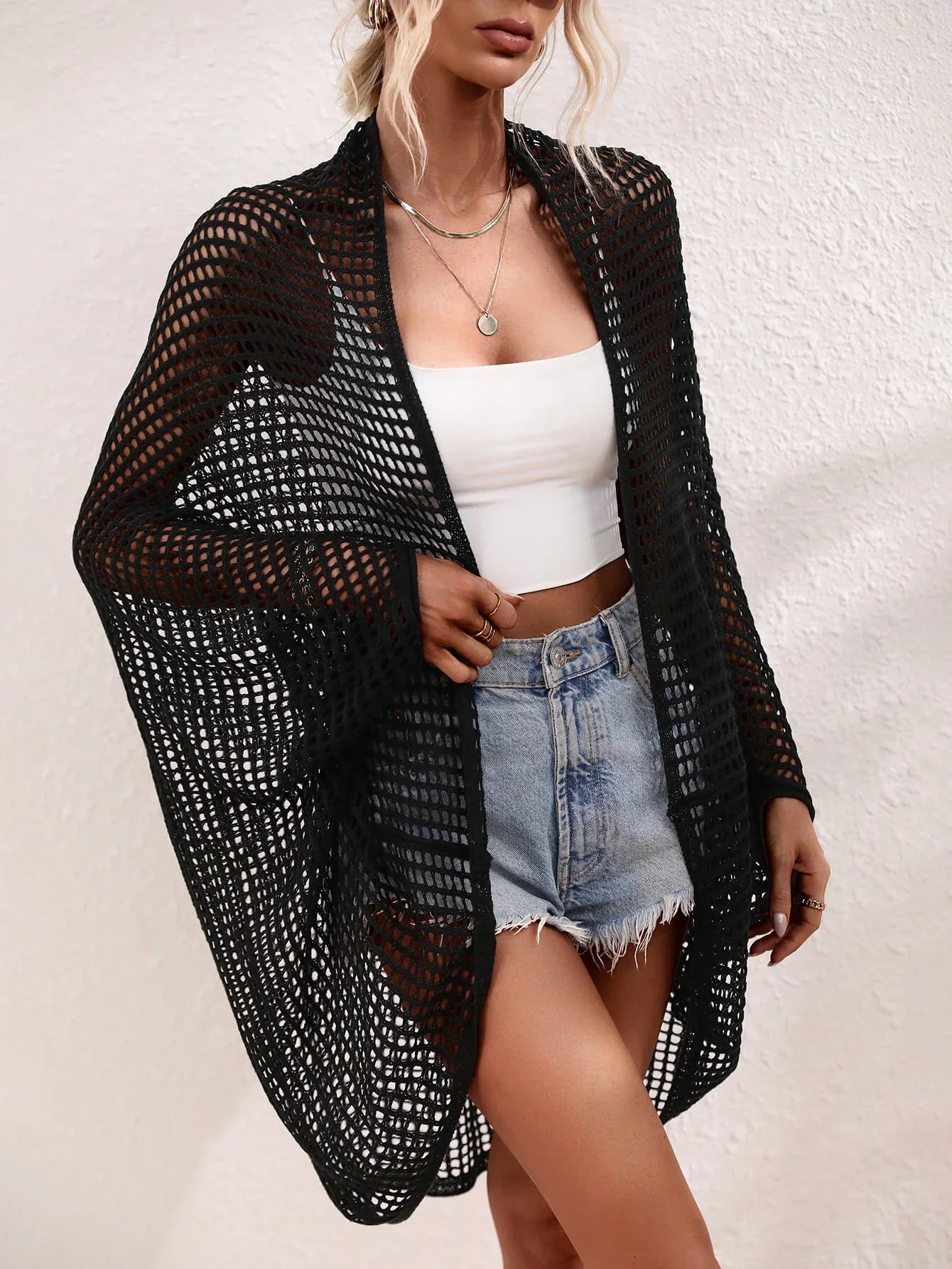 Openwork Open Front Longline Swim Cover Up - Southern Shores Clothing