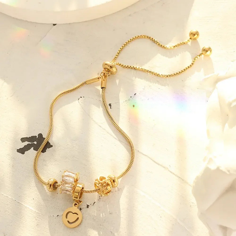 18K Gold-Plated Titanium Steel Heart Charm Bracelet - Southern Shores Clothing