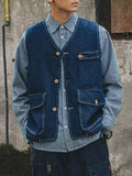 Plus Size V-Neck Denim Vest With Button Front - Southern Shores Clothing