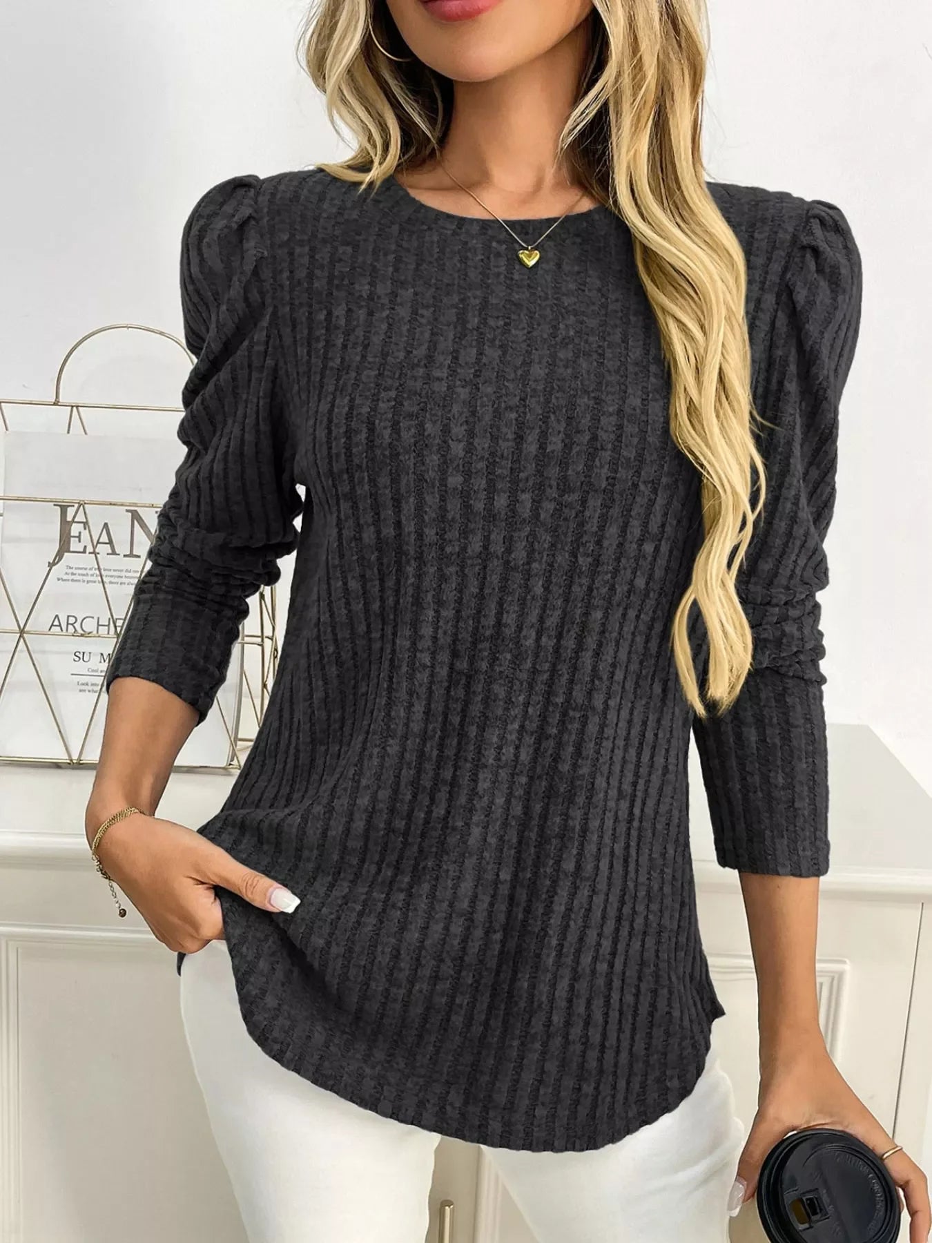 Round Neck Puff Sleeve T-Shirt - Southern Shores Clothing