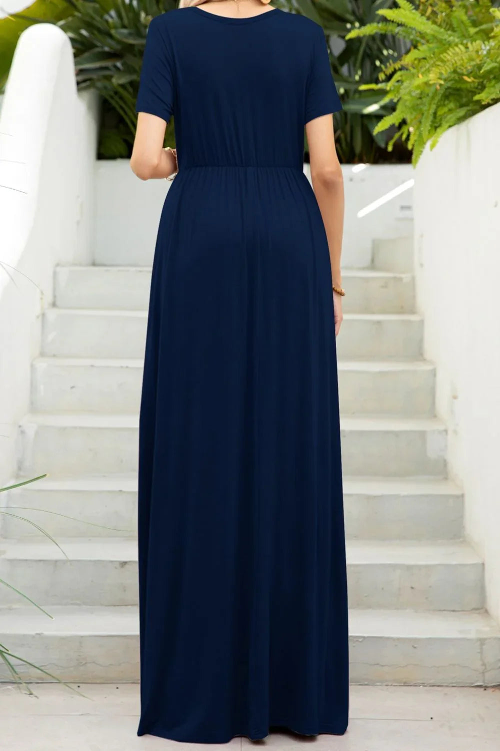 Round Neck Maxi Tee Dress with Pockets - Southern Shores Clothing