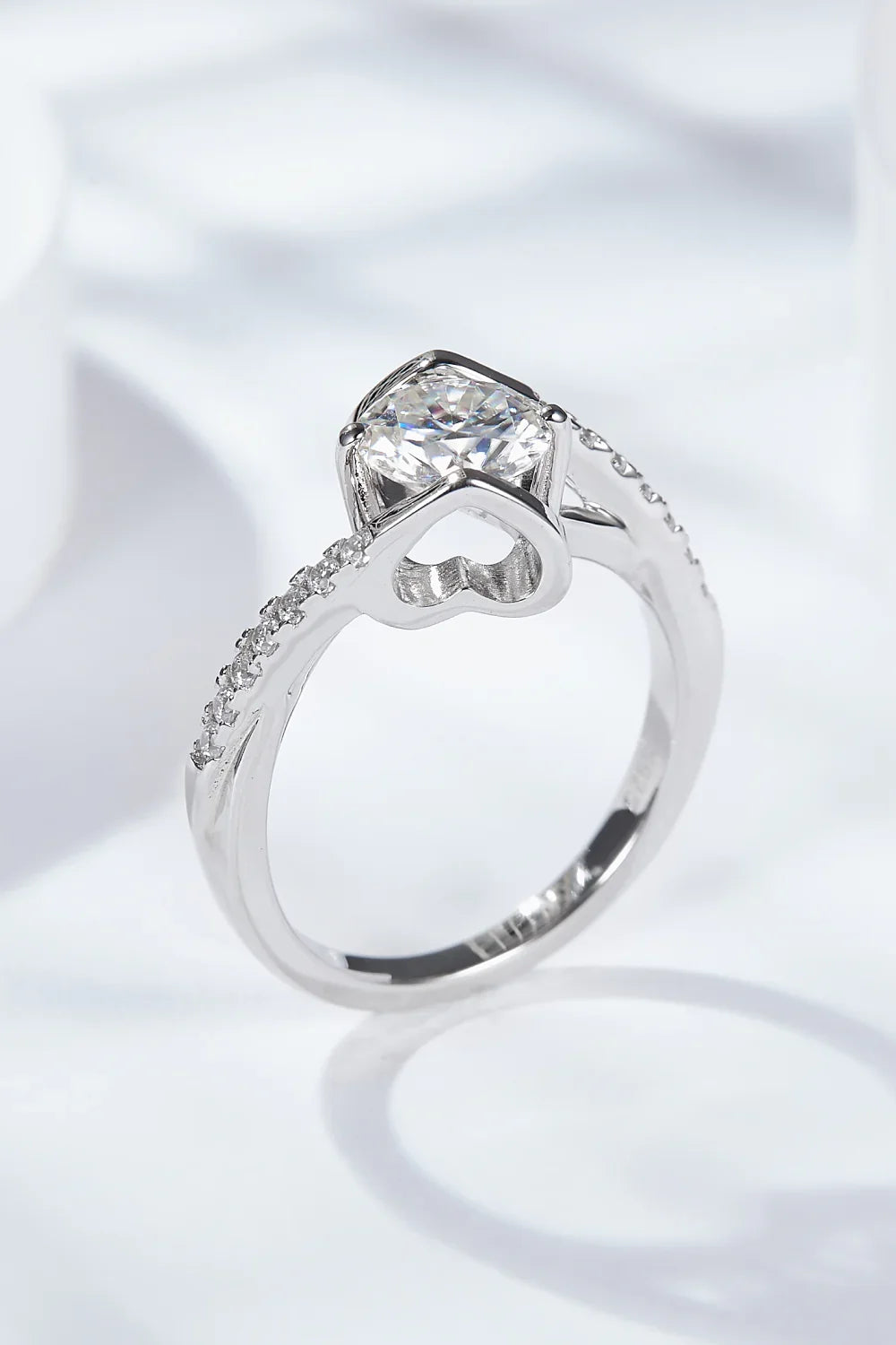 Platinum-Plated Moissanite Ring On Sterling Silver Band - Southern Shores Clothing