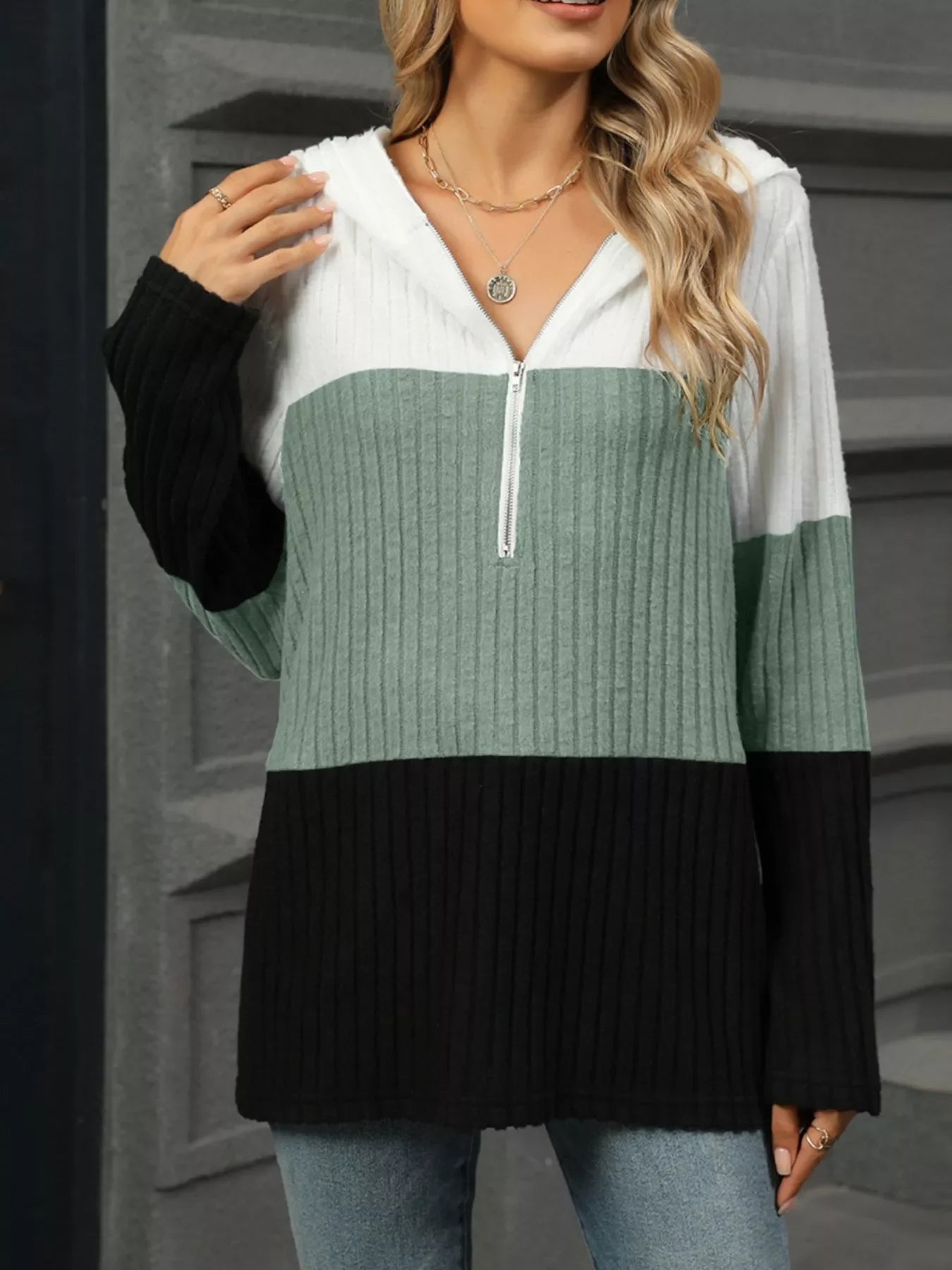 Color Block Half Zip Hooded Top - Southern Shores Clothing