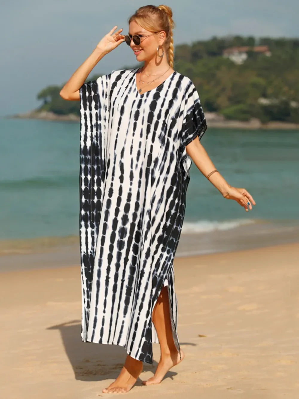 Tie-Dye V-Neck One Size Swim Cover-Up Beachwear - Southern Shores Clothing