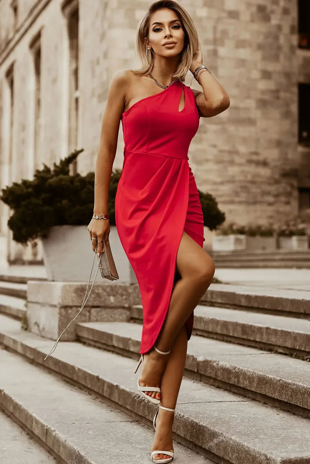 Ruched Cutout One Shoulder Dress Coastal Look - Southern Shores Clothing