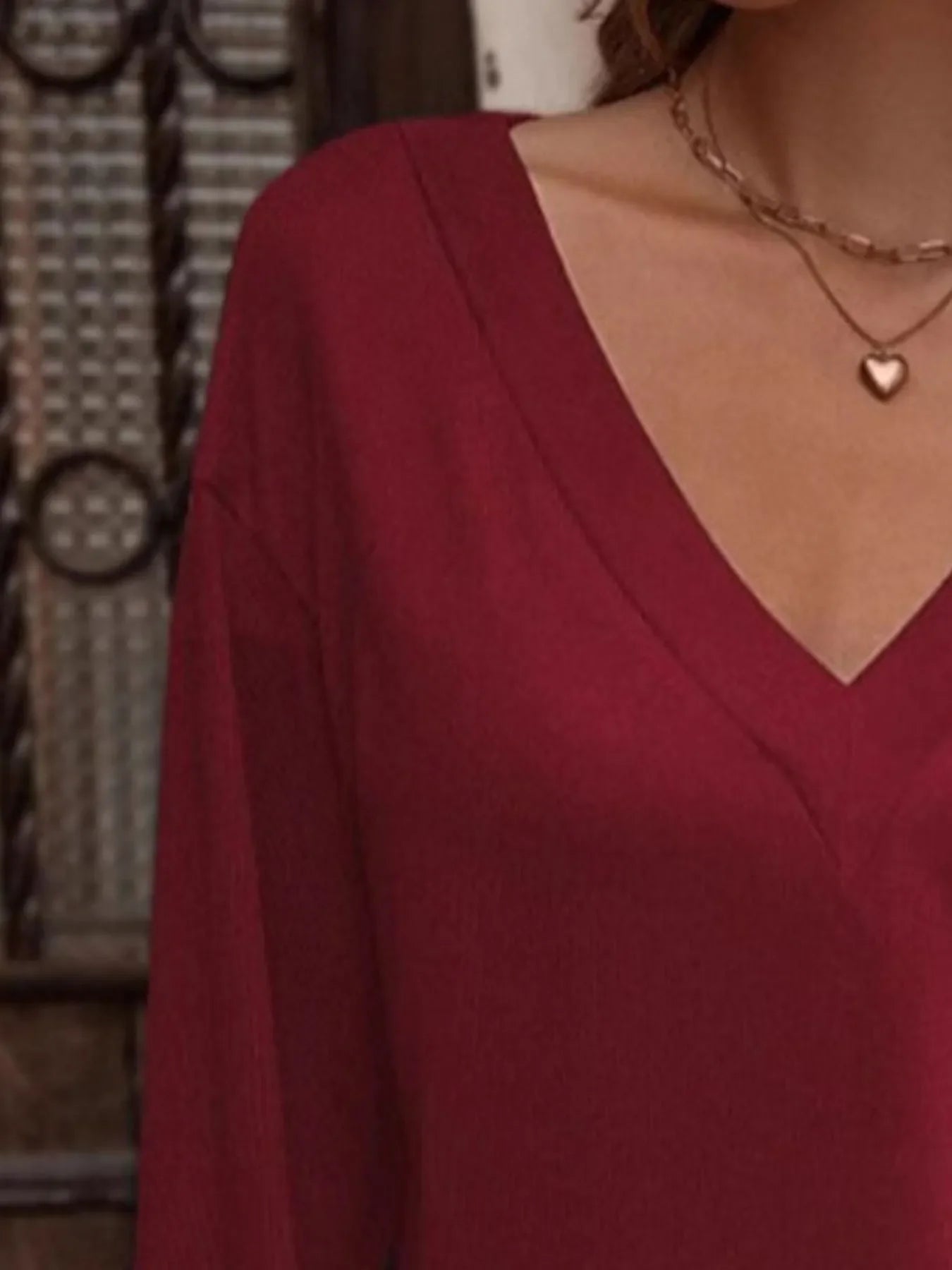 V-Neck Long Sleeve Tee With Decorative Buttons - Southern Shores Clothing
