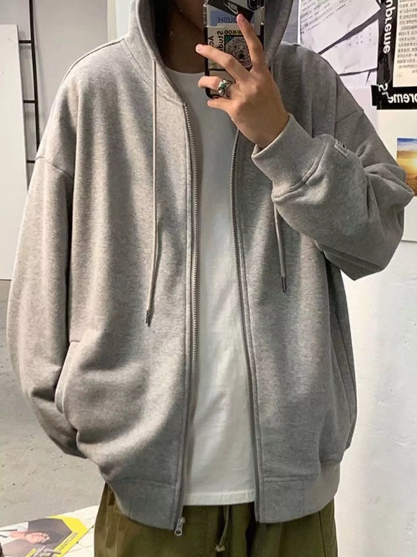 Men's Plus Size Casual Solid Color Zip-Up Hoodie