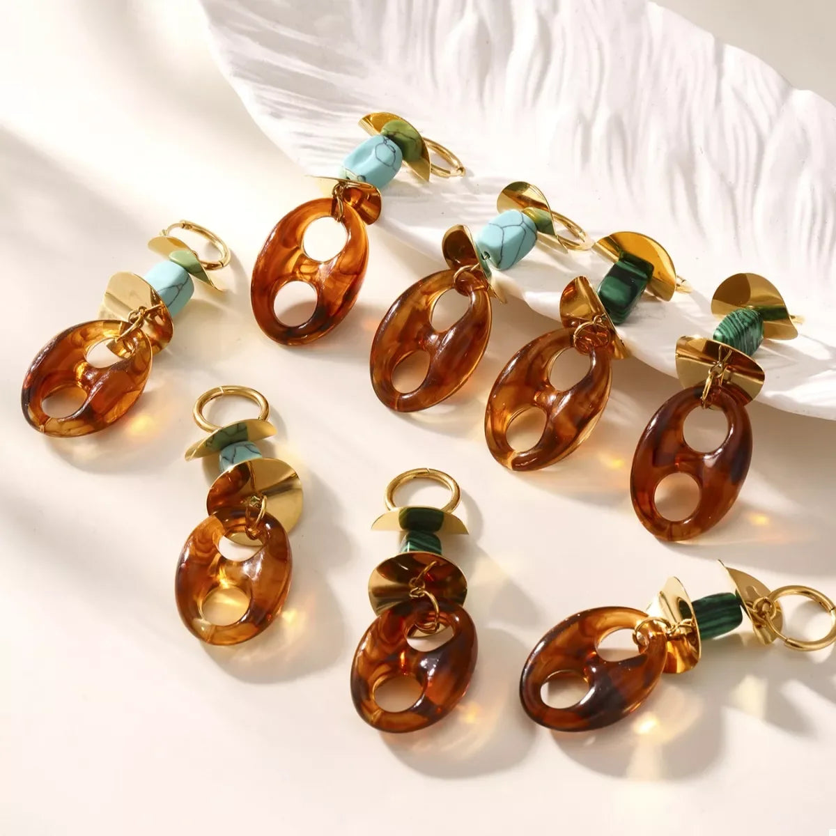 Geometric Drop Earrings With Turquoise In 18K Gold-Plated - Southern Shores Clothing