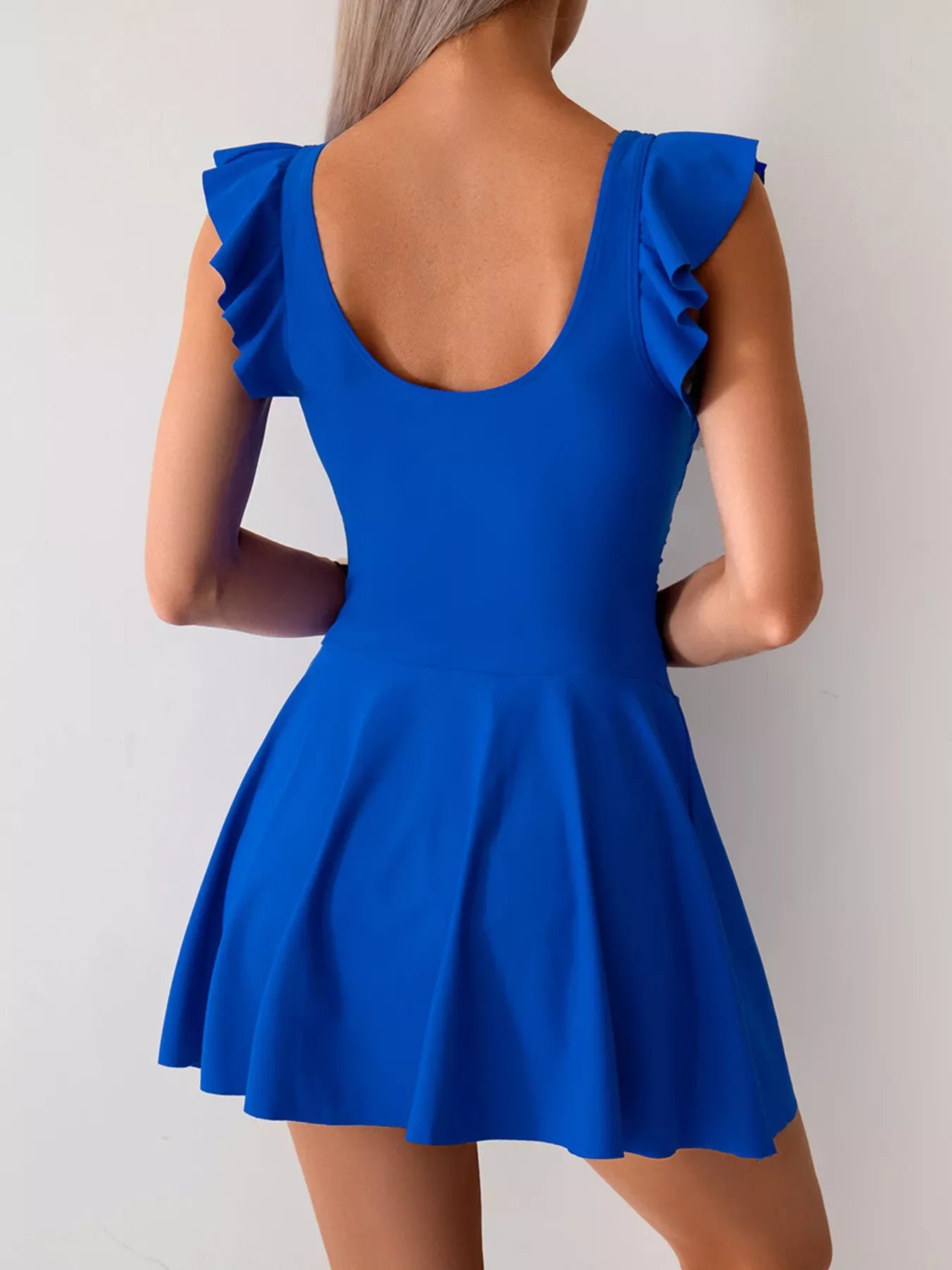 Elegant Ruffled Sleeve One-Piece Swim Dress With Skirt Detail - Southern Shores Clothing