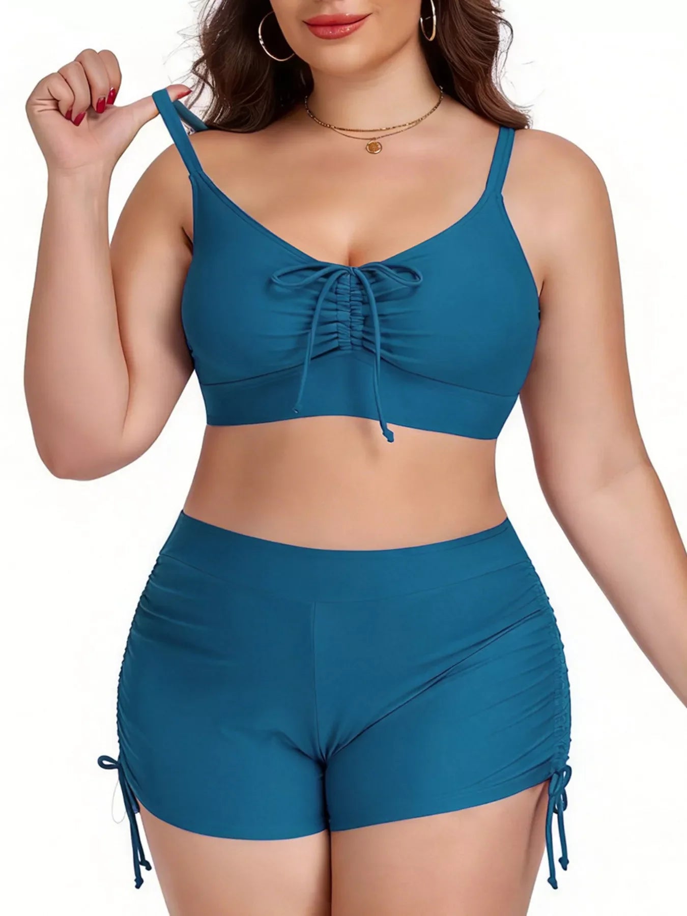 Ruched Drawstring Two-Piece Swim Set With Removable Padding - Southern Shores Clothing
