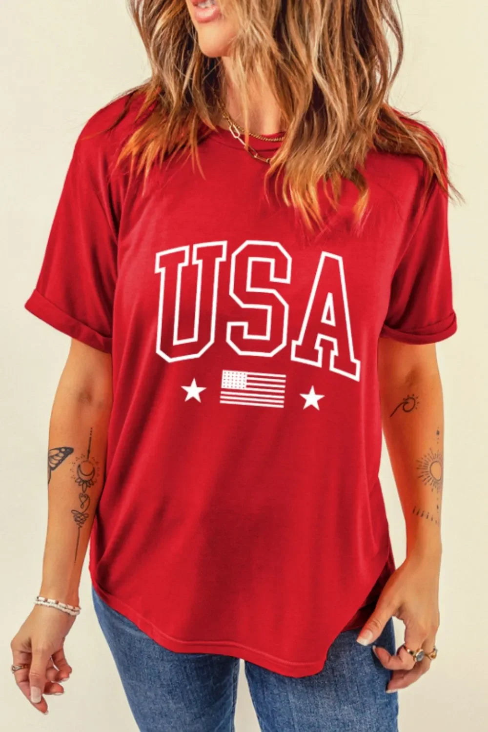American Flag Crewneck T Shirt With Stretch Basic Fit - Southern Shores Clothing