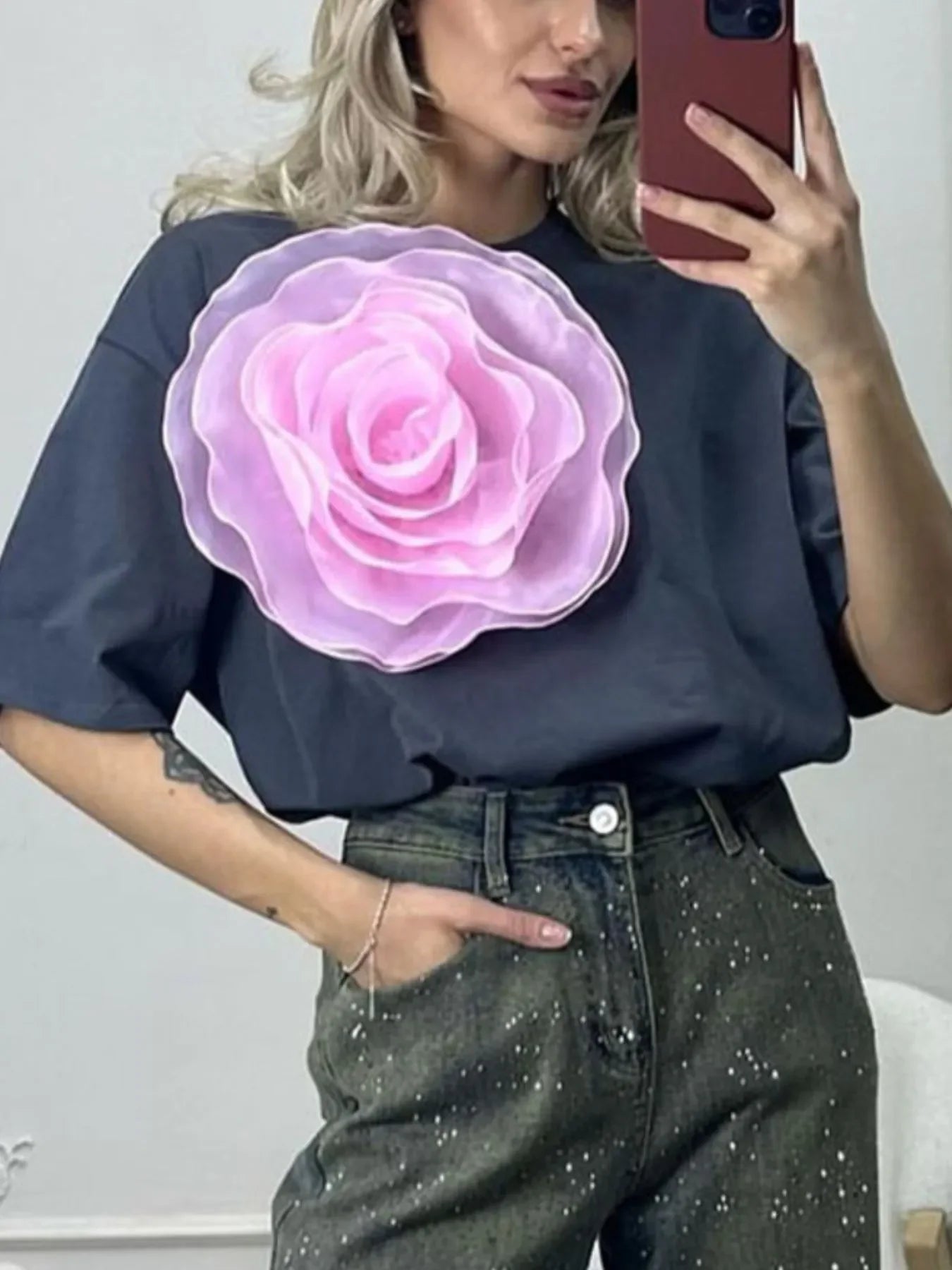 Floral Print Round Neck Short Sleeve T Shirt - Southern Shores Clothing