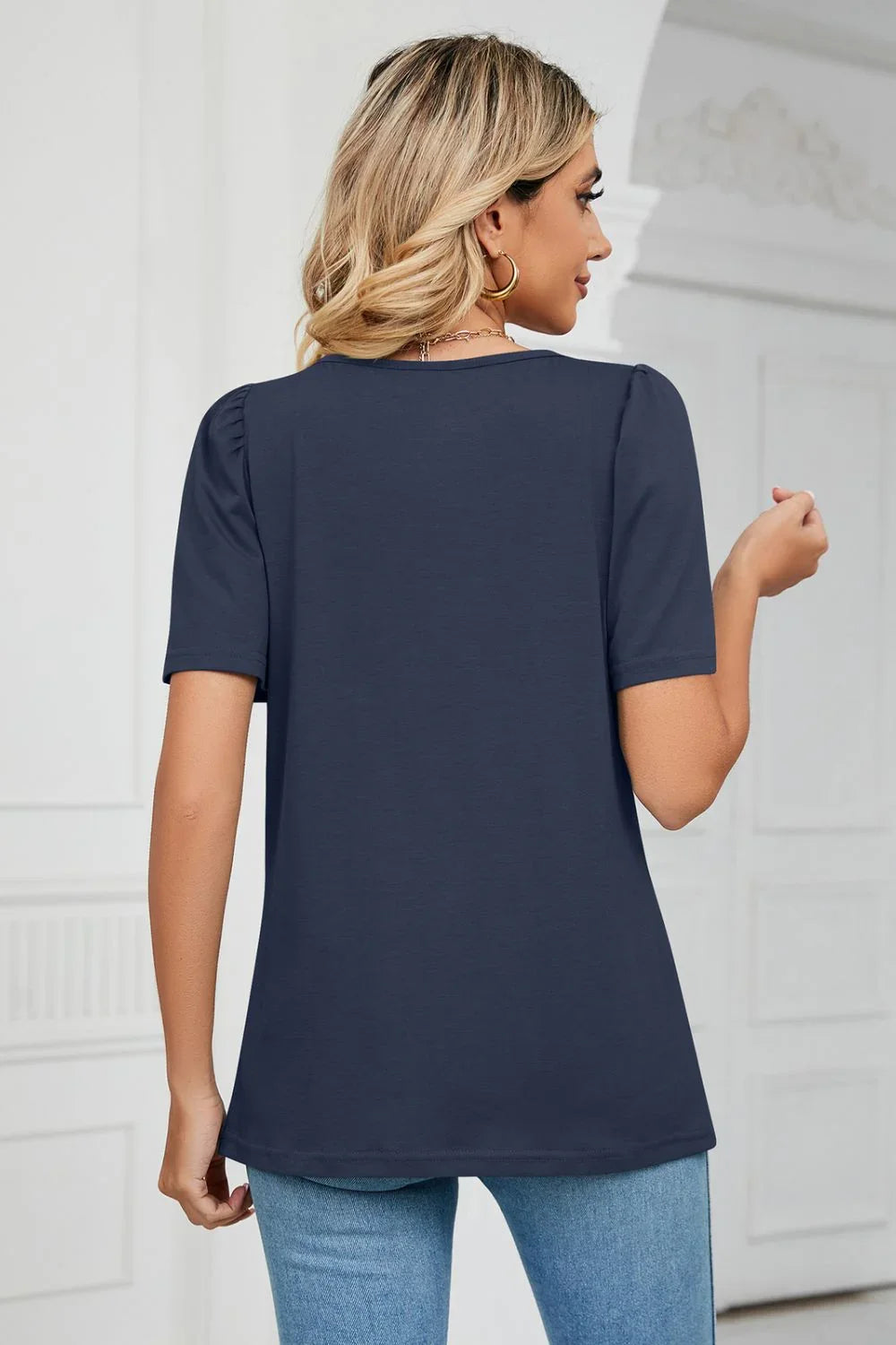 Square Neck Puff Sleeve Tee With Regular Fit - Southern Shores Clothing