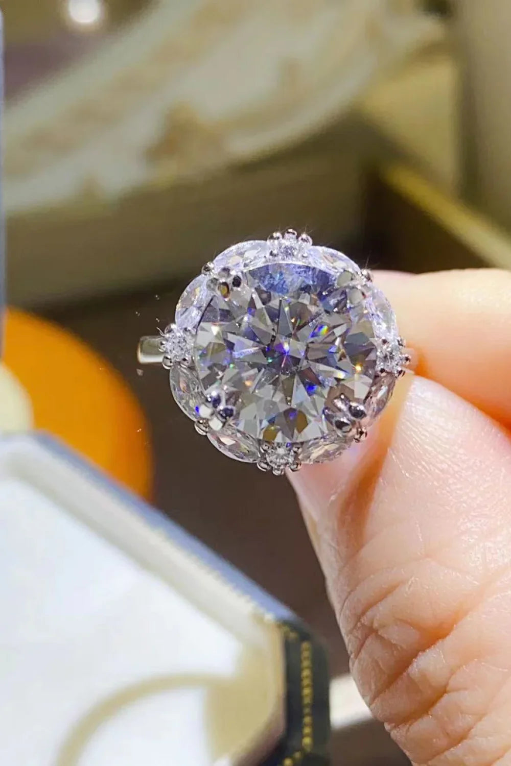 5 Carat Moissanite Sterling Silver Ring With Zircon Accents - Southern Shores Clothing