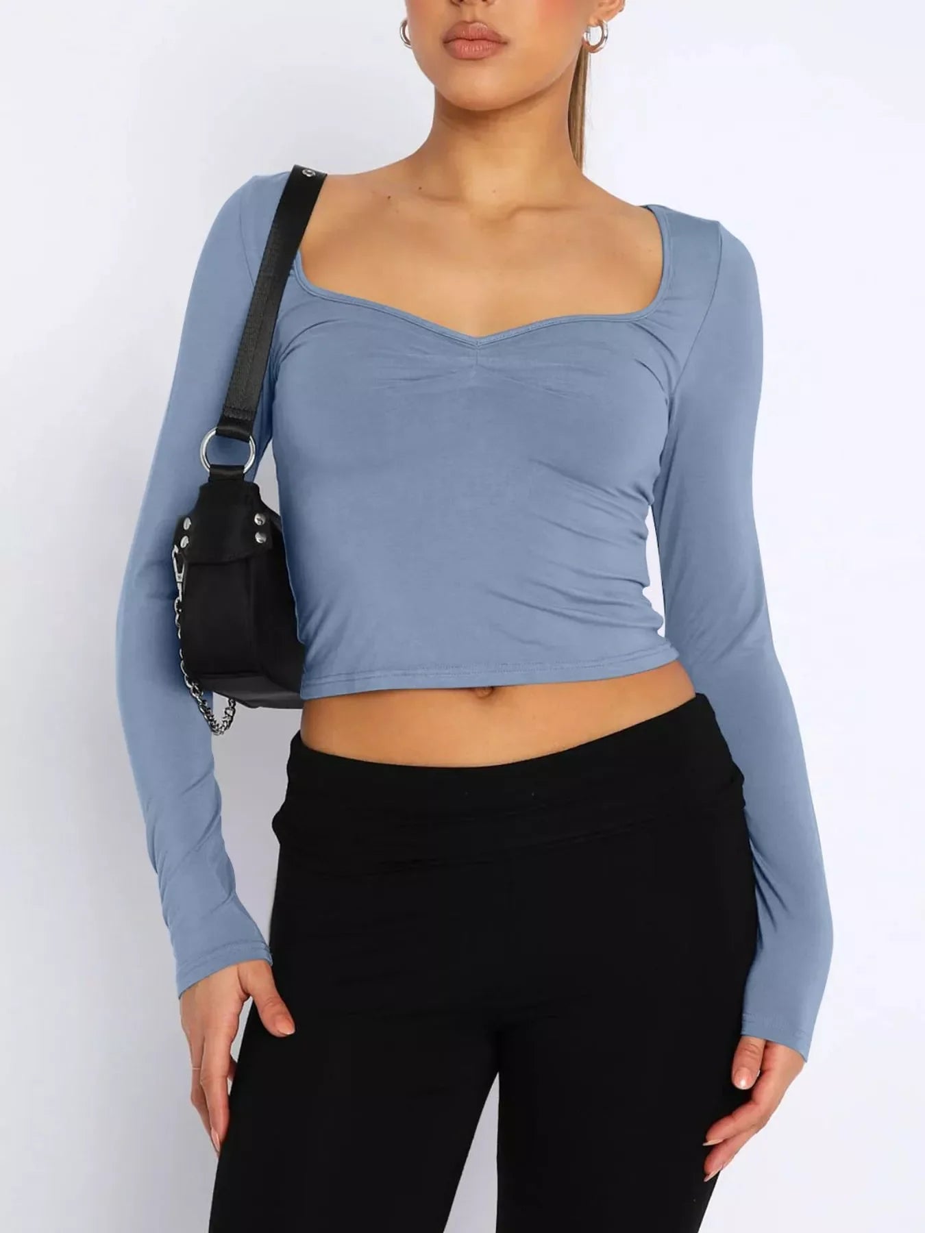 Long Sleeve Sweetheart Neck Crop T-Shirt - Southern Shores Clothing