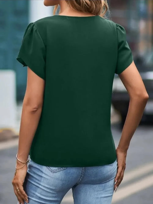 Southern Shores Clothing V-Neck Petal Sleeve 100% Polyester Blouse For Versatile Wear - Southern Shores Clothing