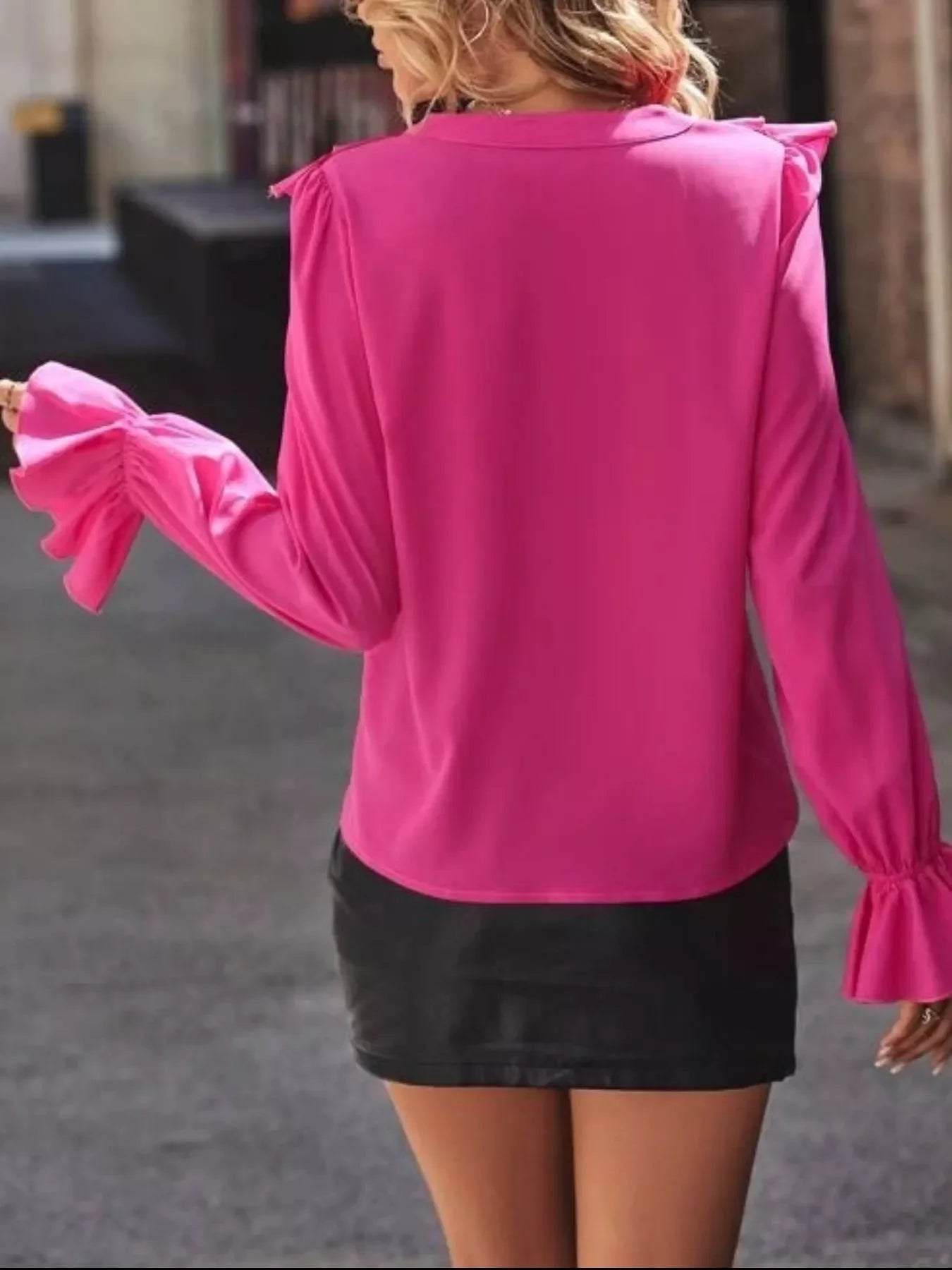 Southern Shores Clothing Ruffled Flounce Sleeve Buttoned Blouse Made From 100 Percent Polyester Fabric - Southern Shores Clothing