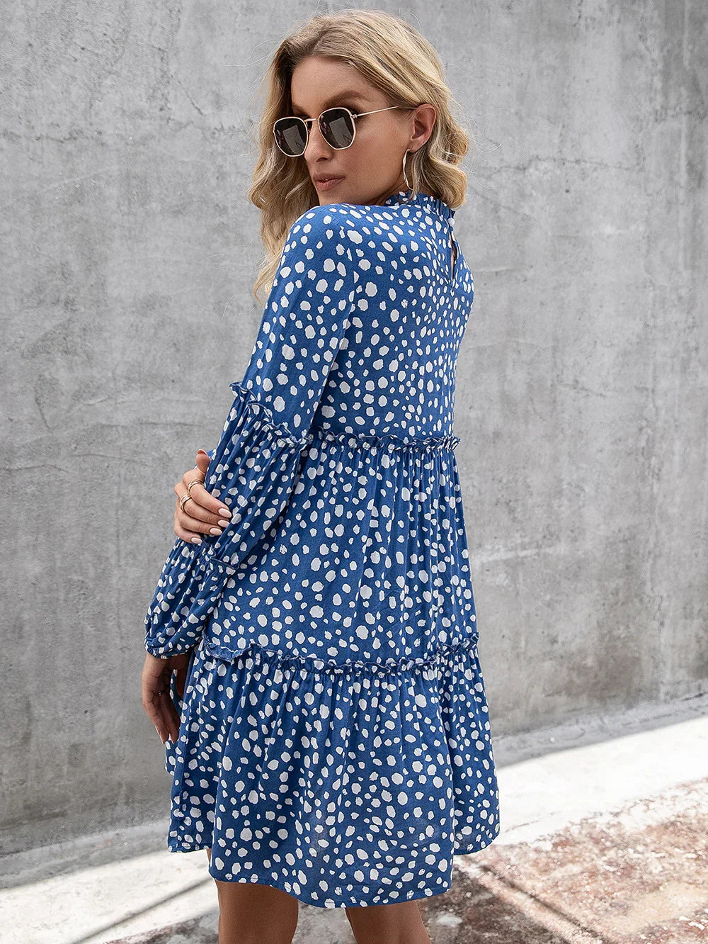 Ivy Lane Printed Long Sleeve Tiered Dress - Southern Shores Clothing