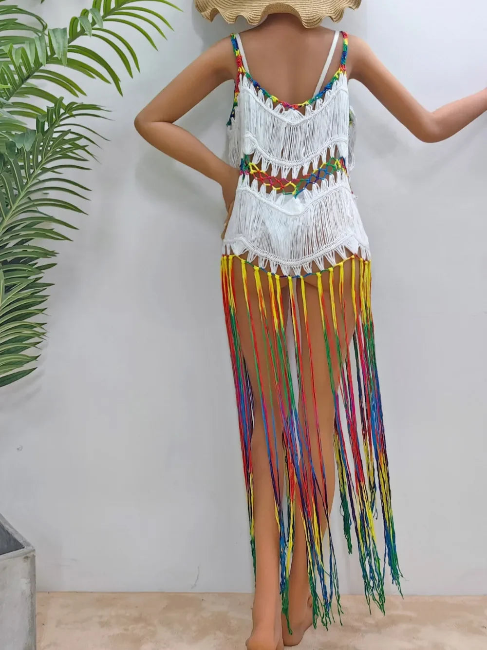 Fringe Scoop Neck Spaghetti Strap Cover Up One Size - Southern Shores Clothing