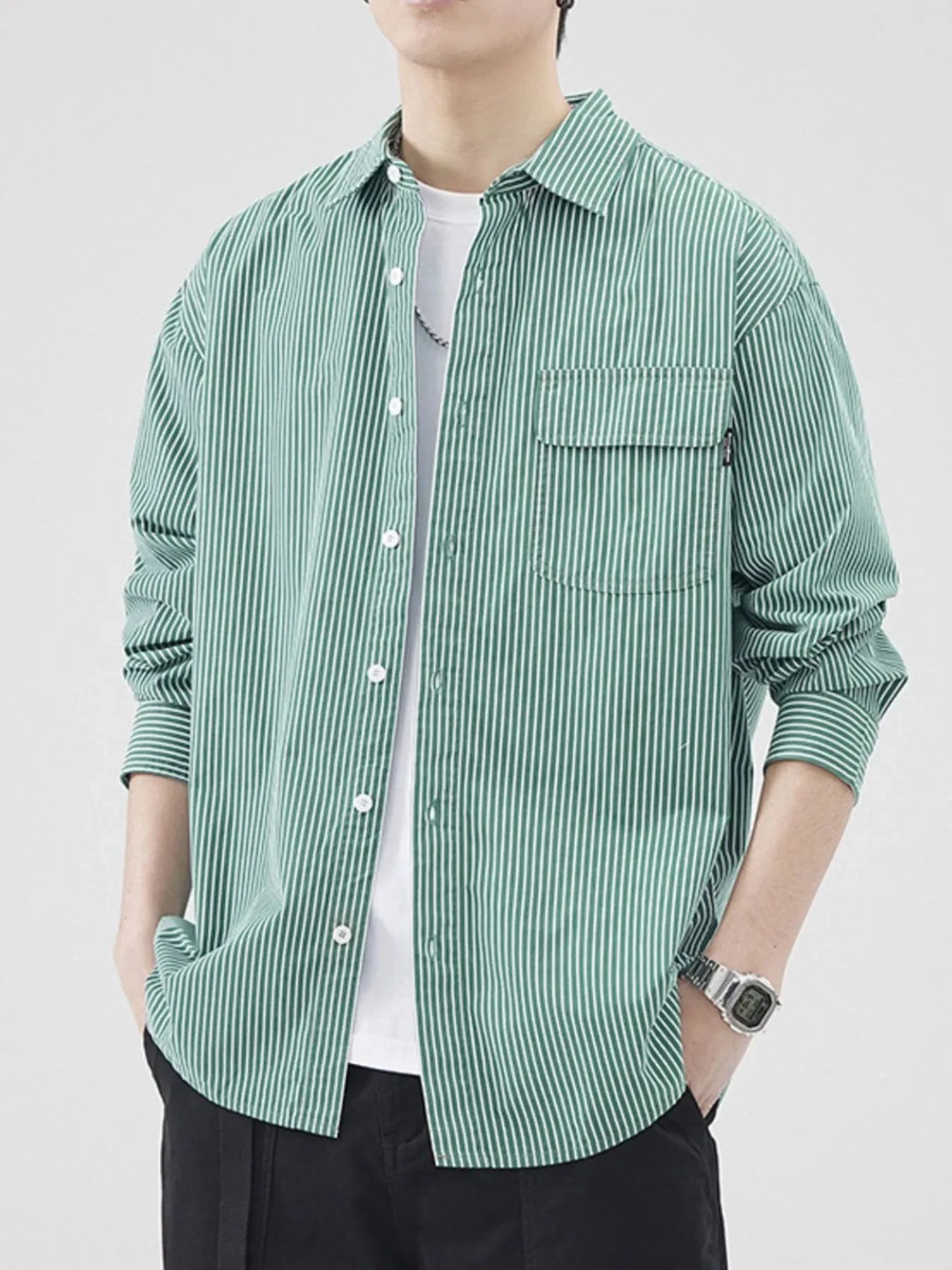 Plus Size Striped Button Up Shirt Oversized - Southern Shores Clothing