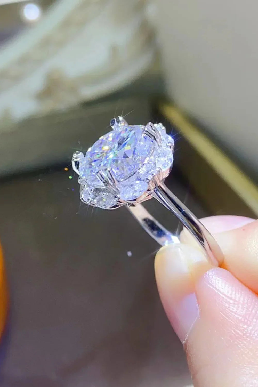 5 Carat Moissanite Sterling Silver Ring With Zircon Accents - Southern Shores Clothing