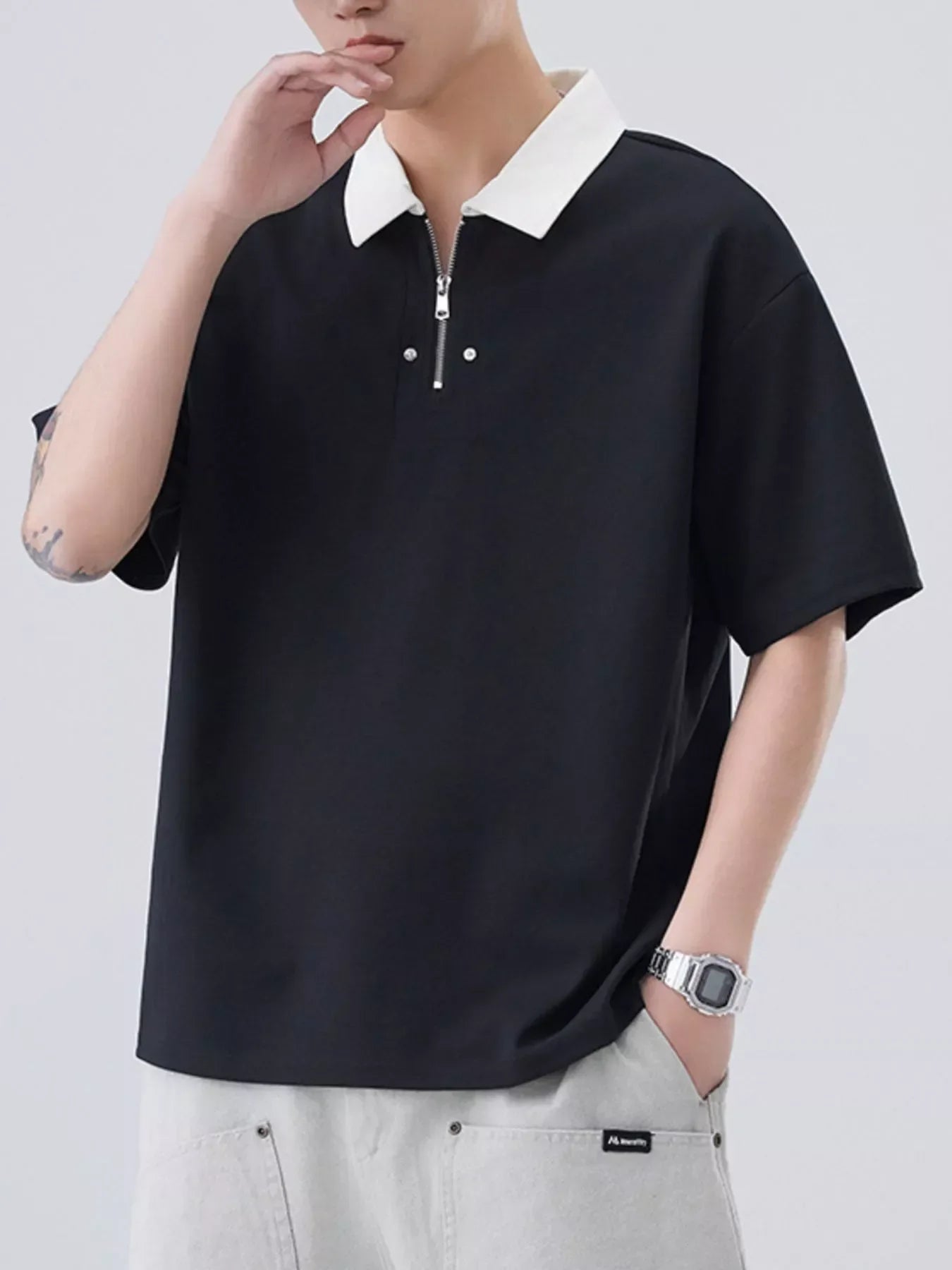 Plus Size Stretch Quarter Zip Short Sleeve Polo - Southern Shores Clothing