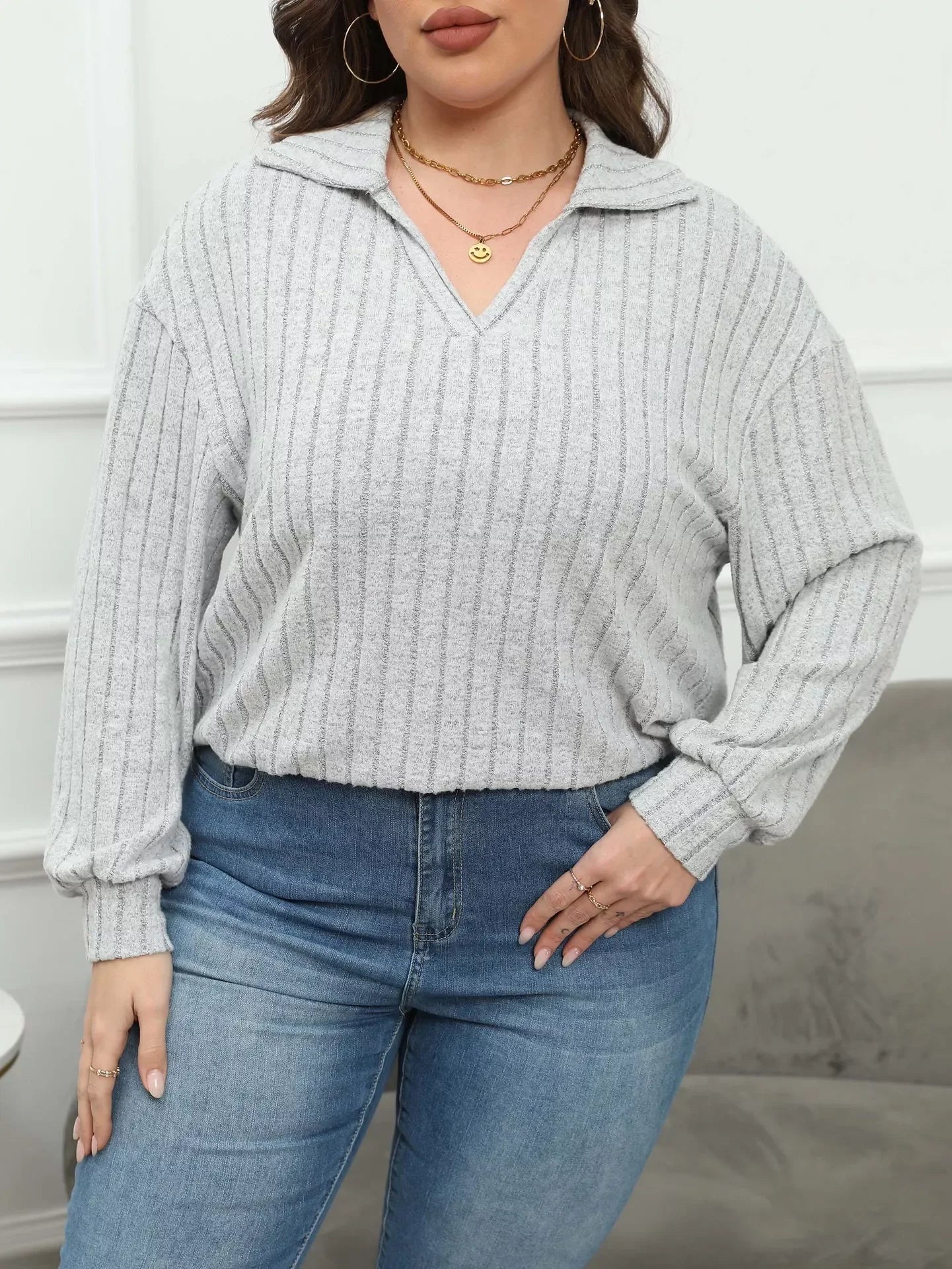 Plus Size Ribbed Knit Polo Collar T Shirt - Southern Shores Clothing