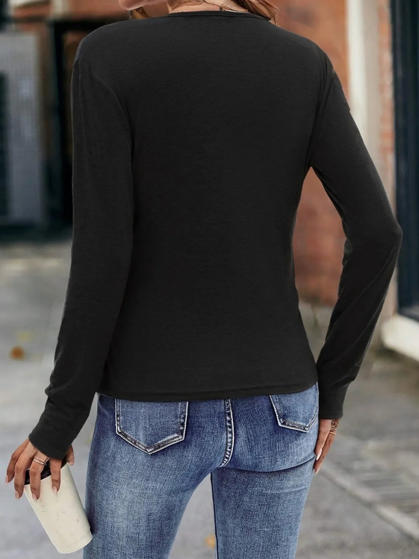 Ruched Surplice Long Sleeve T Shirt With Stretch Fabric - Southern Shores Clothing