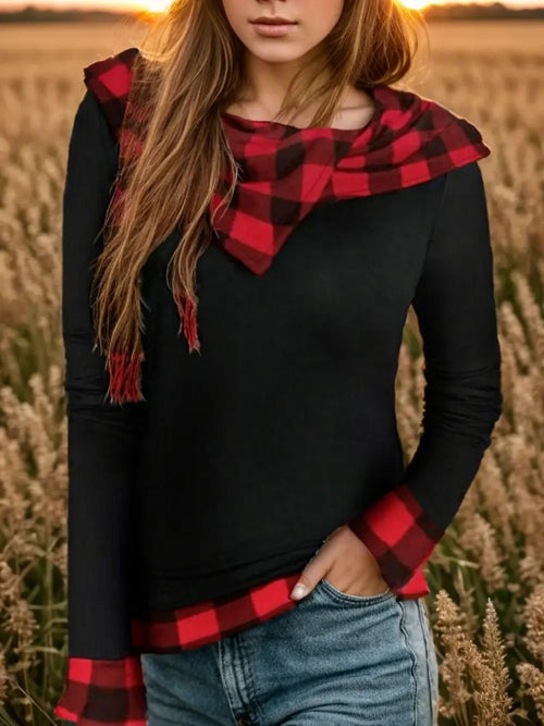 Southern Shores Clothing Plaid Long Sleeve Hooded Blouse In 95% Polyester For Everyday Wear - Southern Shores Clothing
