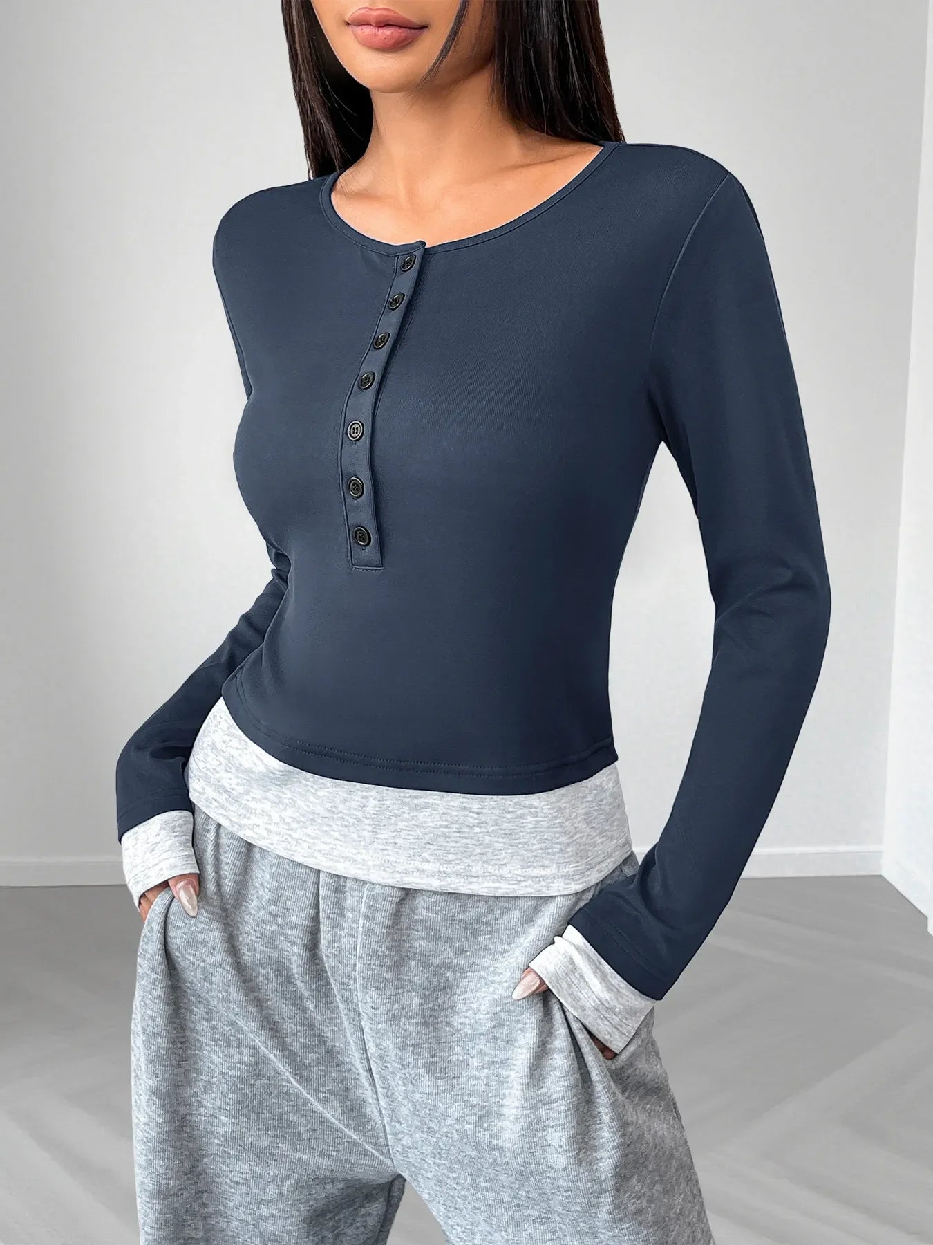 Long Sleeve Button Front Fitted T-Shirt - Southern Shores Clothing
