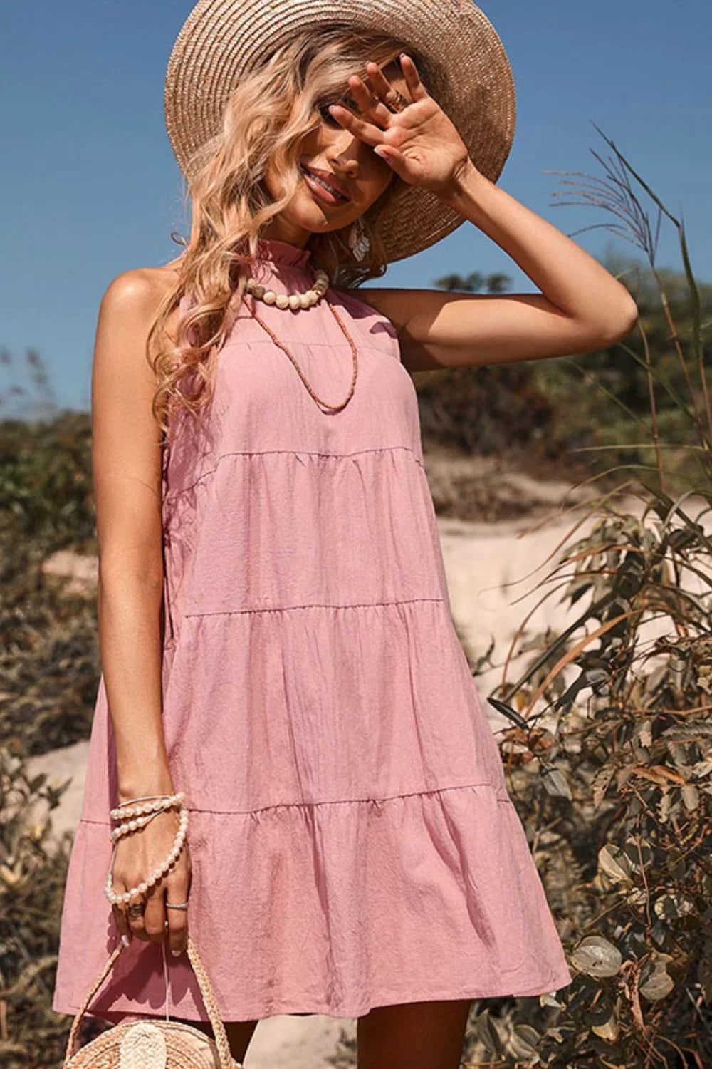 Perfee Tie Back Sleeveless Tiered Dress - Southern Shores Clothing