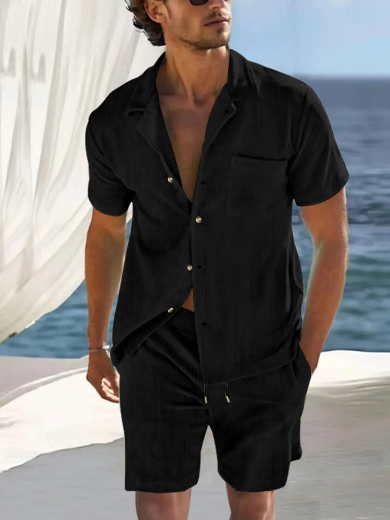 Men's Full Size Button Detail Short Sleeve Top and Shorts Set Plus Size - Southern Shores Clothing
