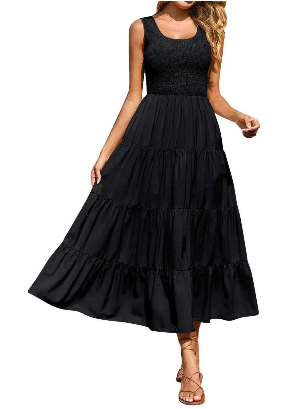 Tiered Smocked Wide Strap Maxi Beach Dress - Southern Shores Clothing