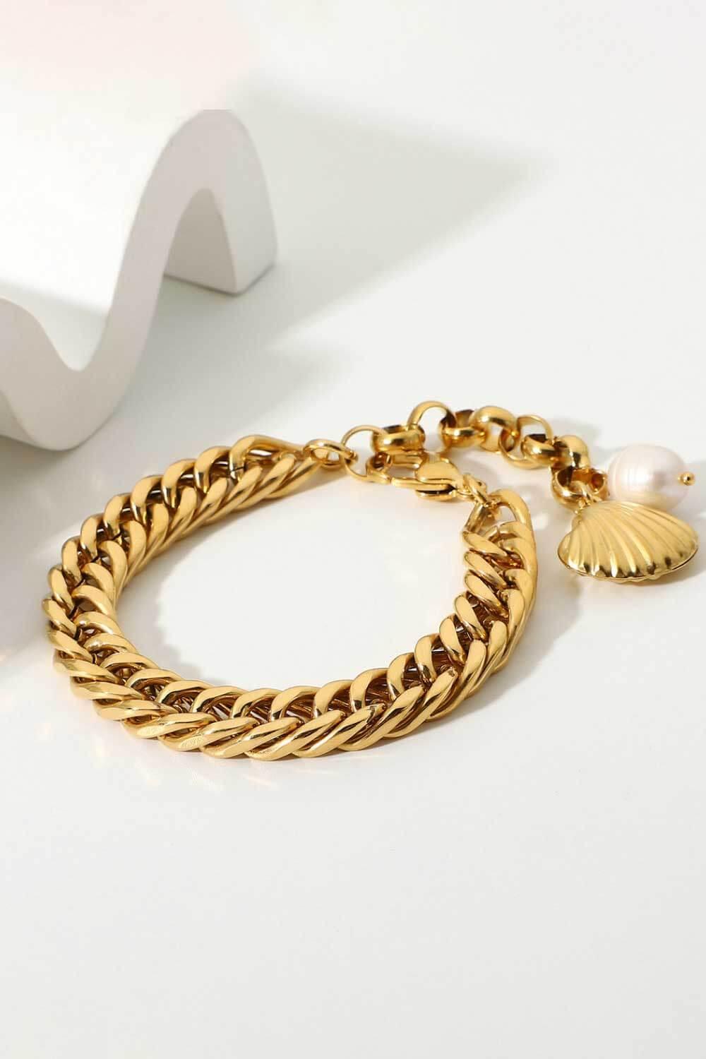 18K Gold-Plated Pearl Curb Chain Bracelet - Southern Shores Clothing