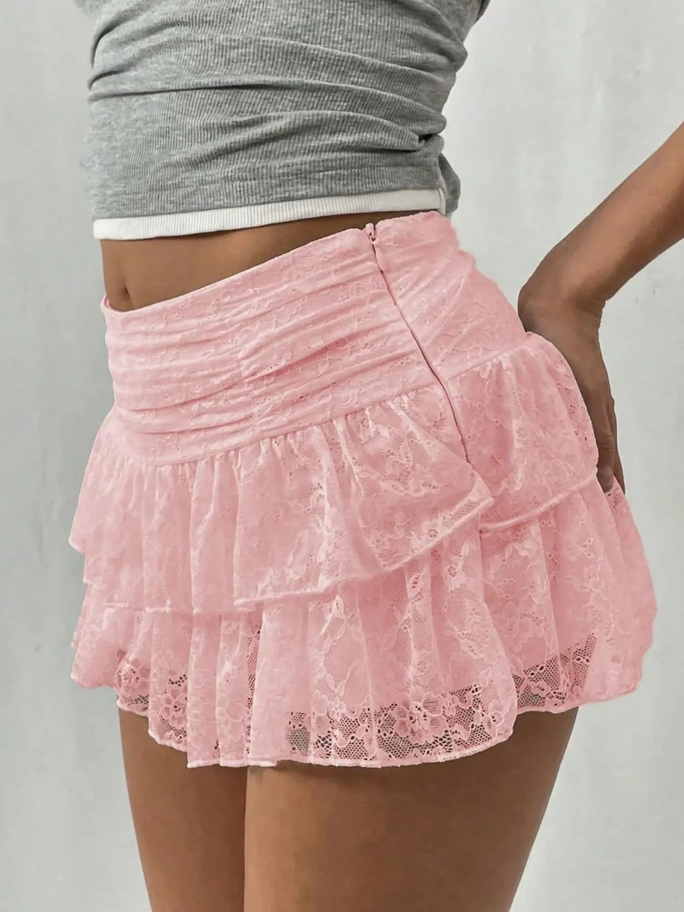 Lace Layered Mini Skirt With Zipper Closure - Southern Shores Clothing