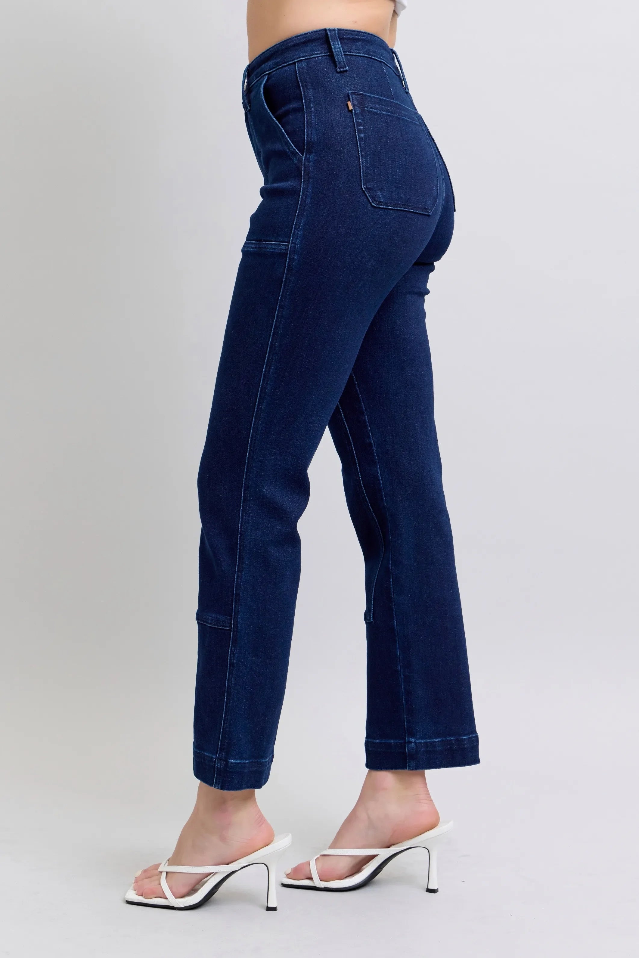 High-Waisted Knee Patch Straight Denim Jeans - Southern Shores Clothing