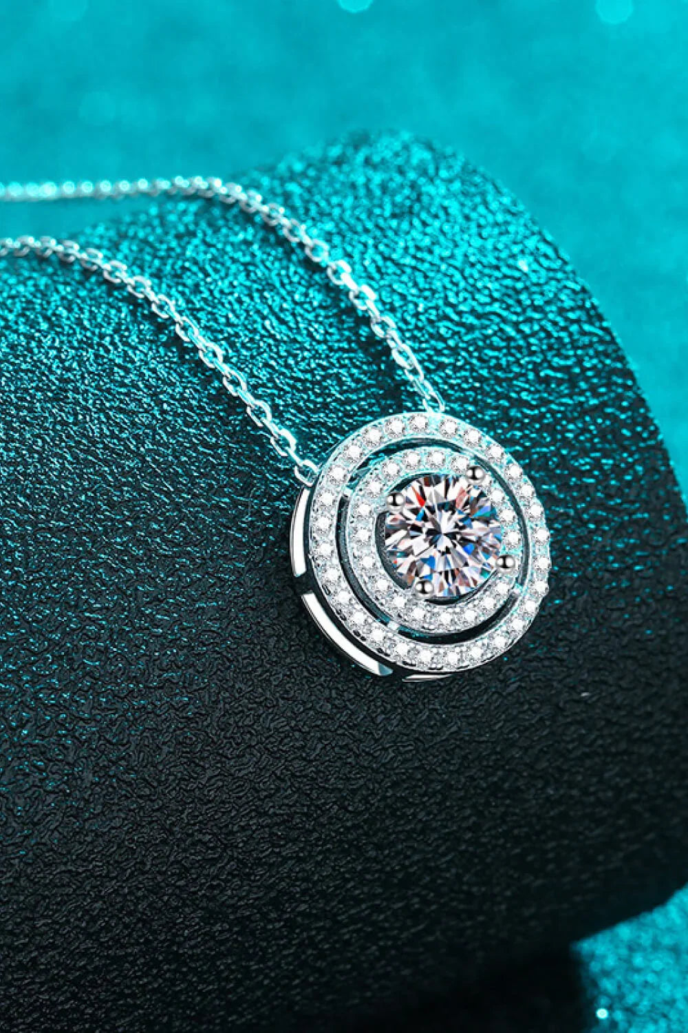 Rhodium Plated Moissanite Round Pendant Necklace - Southern Shores Clothing