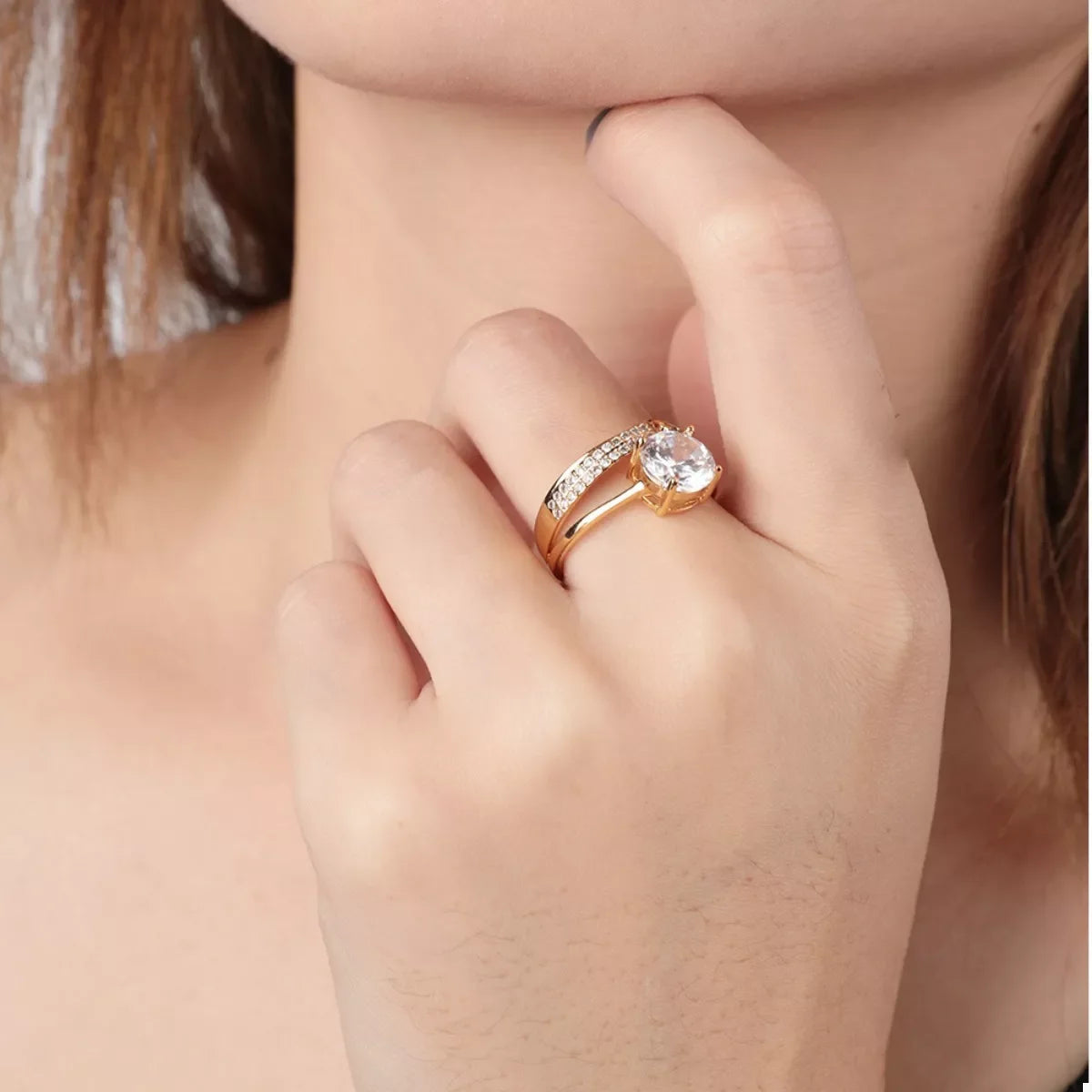 18K Gold Plated Zircon Ring With Slim Band Coastal Shine - Southern Shores Clothing