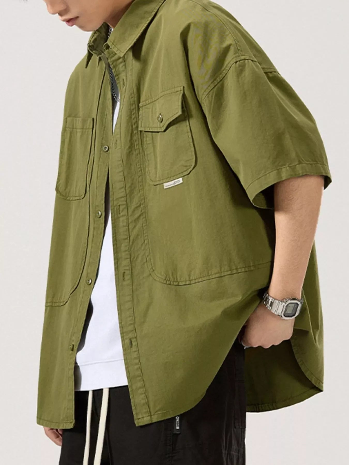 Plus Size Button Up Half Sleeve Cotton Shirt With Pocket - Southern Shores Clothing