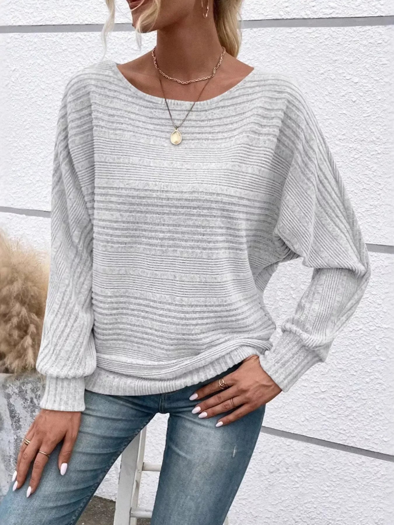 Ribbed Round-Neck Long-Sleeve T-Shirt With Slight Stretch - Southern Shores Clothing