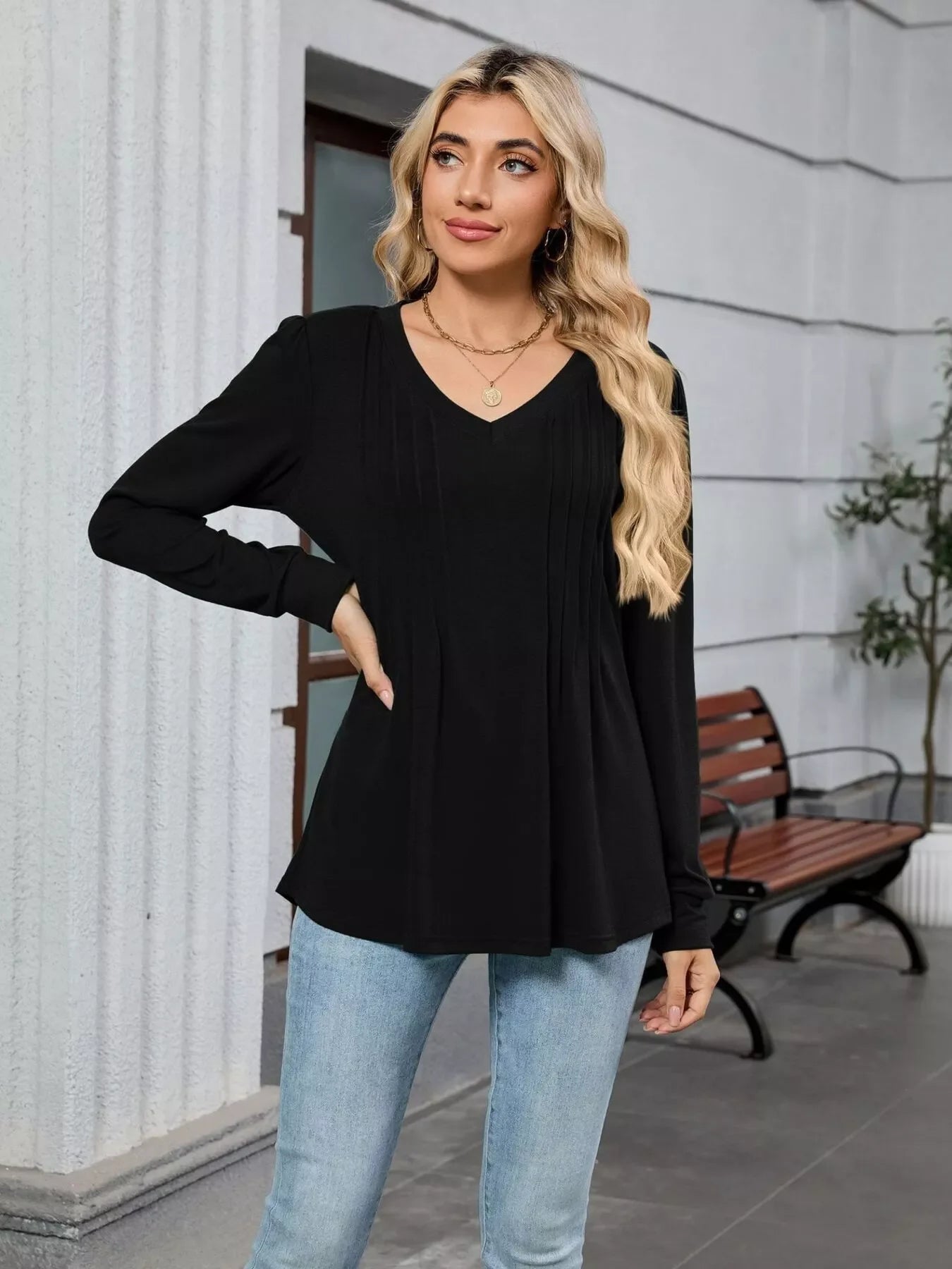 V-Neck Long Sleeve Relaxed Fit T-Shirt - Southern Shores Clothing
