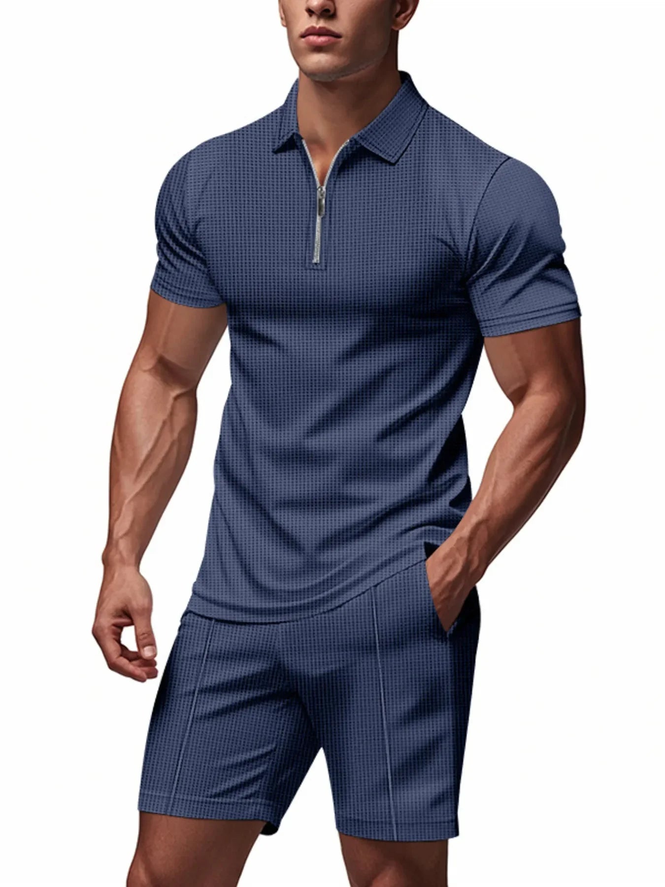 Men's Plus Size Quarter Zip Short Sleeve Top and Shorts Set - Southern Shores Clothing